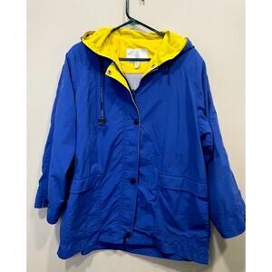 London Fog Men’s Blue Hooded Windbreaker Jacket Size M Lightweight